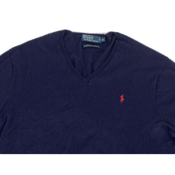 Men's Polo by Ralph Lauren Long Sleeve V-Neck Sweater Blue XL 100% Pima Cotton - Picture 4 of 9